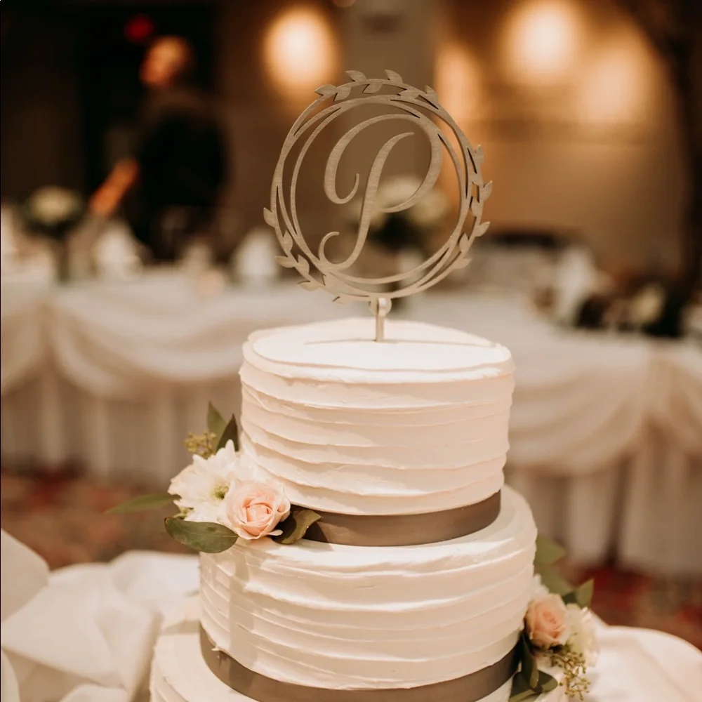 Silver “P” cake topper